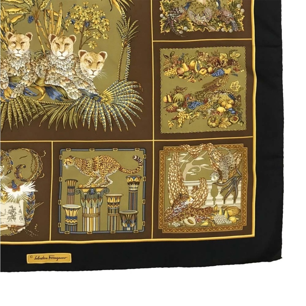 Ferragamo Silk Brown and Black Animal Print Scarf - Picture 5 of 8